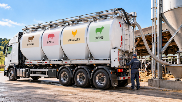 Transport à compartiments d'aliments pour animaux