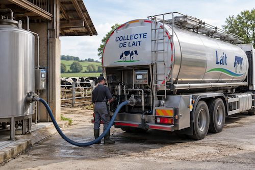 Collecte de lait avec camion citerne à compartiments